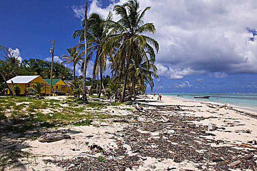 污染,海滩,游客,小屋,小,玉米,岛屿,加勒比海,尼加拉瓜,中美洲,北美
