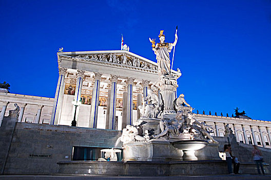议会,建筑,黃昏,喷泉,环城大道,街道,维也纳,奥地利,欧洲