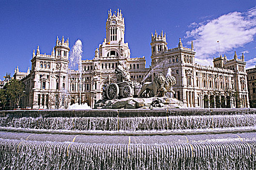 马德里,喷泉,建筑,宫殿,仰视,蓝天
