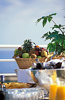 篮子,水果,桌子,海洋