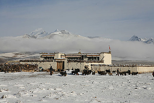 念青唐古拉山下的藏族民居