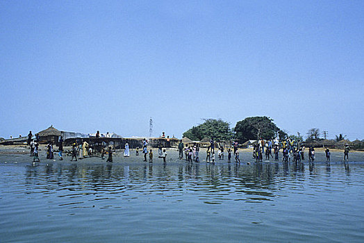 非洲,冈比亚,河,渔村