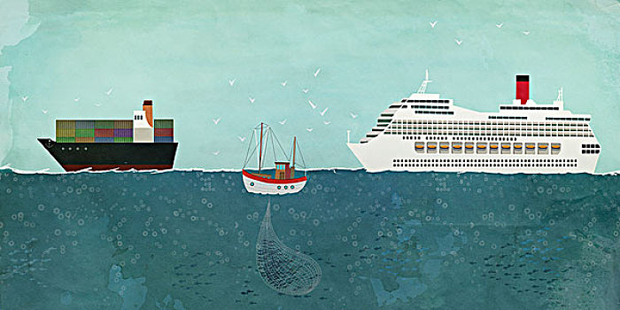 插画,船,航行,海洋