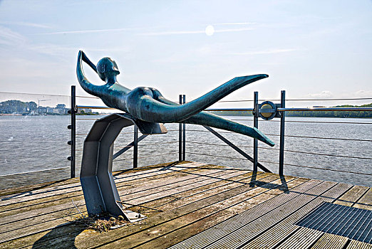 雕塑,内陆湖,假日,公园,波罗的海,石勒苏益格,黑白花牛,德国,欧洲