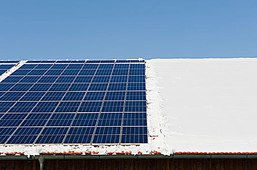 太阳能电池,雪,屋顶,冬天,下巴伐利亚,巴伐利亚,德国,欧洲
