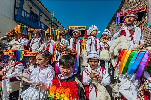 儿童,传统服装,广场,阿玛斯,库斯科市,秘鲁
