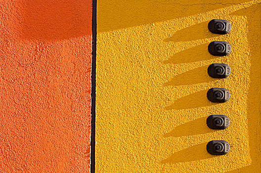 橙色,黄色,粉饰灰泥,墙壁,门铃,艾伯塔省,加拿大