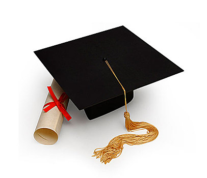 学士帽,证书,白色背景