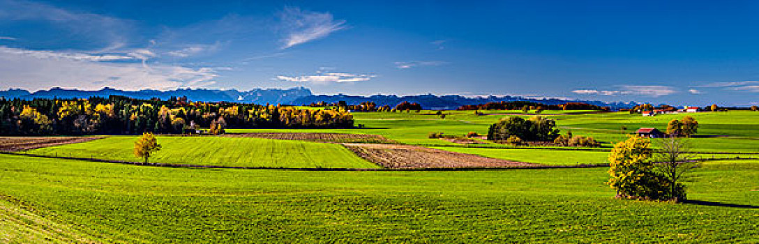 德国,巴伐利亚,上巴伐利亚,秋天风景,方向,链子,阿尔卑斯山