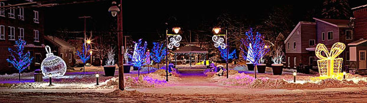 光亮,圣诞装饰,社区,夜晚,滑铁卢,魁北克,加拿大