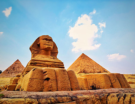 狮身人面像埃及胡夫金字塔沙漠金色