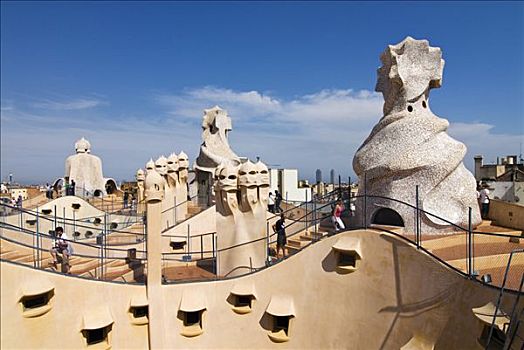 屋顶,建筑师,采石场,地区,巴塞罗那,西班牙,欧洲