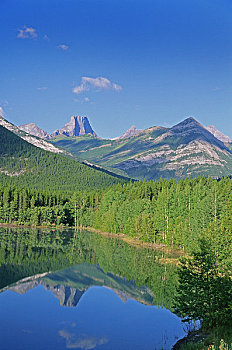 山峦,反射,楔形,水塘,卡纳纳斯基斯县,艾伯塔省,加拿大