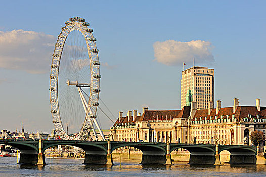 风景,上方,泰晤士河,威斯敏斯特,桥,伦敦,伦敦眼,千禧年,轮子,英格兰,英国,欧洲