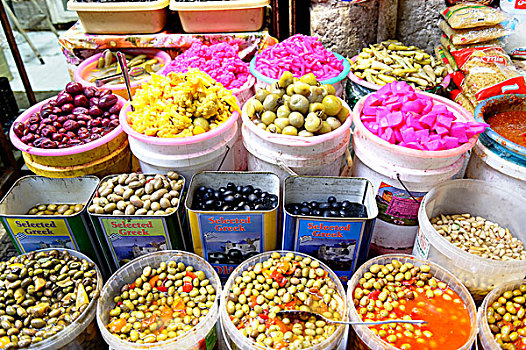 橄榄,酱菜,蔬菜,集市,露天市场,耶路撒冷,以色列,中东