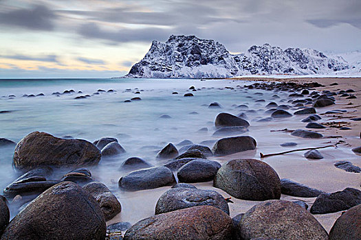 海岸,冬天,罗弗敦群岛,挪威,欧洲