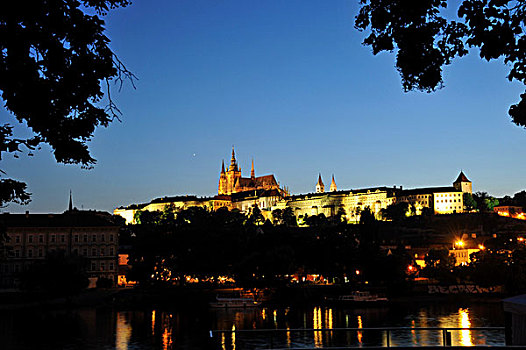 蓝色,钟点,大教堂,布拉格城堡,老城,布拉格,捷克共和国,欧洲