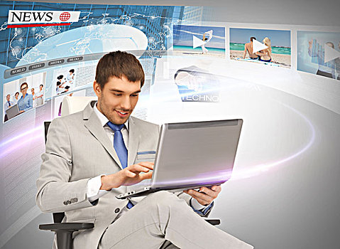 商务,科技,互联网,消息,概念,商务人士,笔记本电脑,电脑,虚拟,显示屏,读