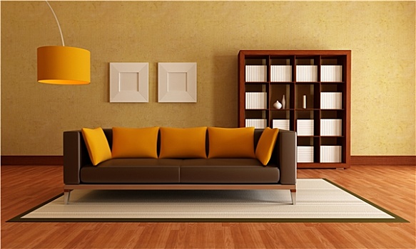 现代,沙发,木头,书架,客厅