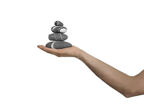 平衡,石头,一个,男人,手