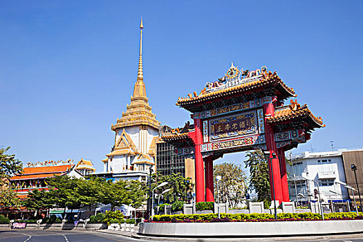 唐人街,大门,寺院,曼谷,泰国