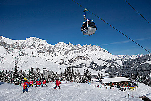 滑雪,滑雪坡,正面,山景,索道,滑雪胜地,萨尔茨堡州,奥地利,欧洲