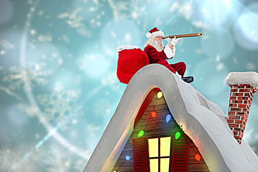 圣诞老人,坐,屋顶,屋舍