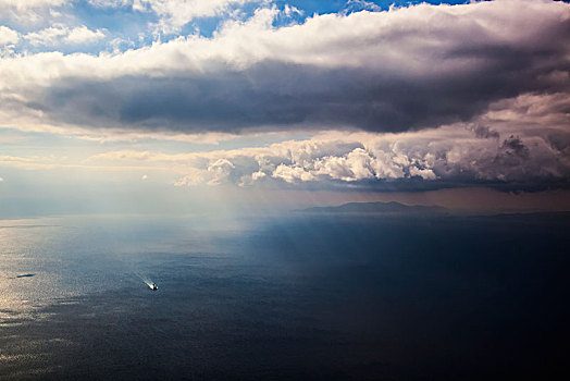 孤单,船,爱琴海,阴天,远景,海岸线,希腊