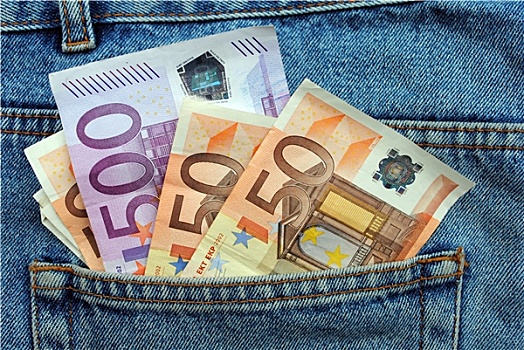 欧元,钞票,蓝色牛仔裤,口袋
