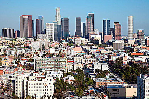 俯视,附近,天际线,洛杉矶市区,加利福尼亚