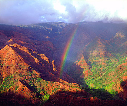 美国,夏威夷,考艾岛,彩虹,上方,威美亚峡谷,画廊