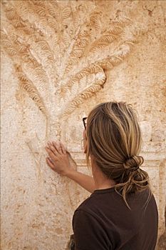 叙利亚,帕尔迈拉,游客,喜爱,雕刻,石板,庙宇