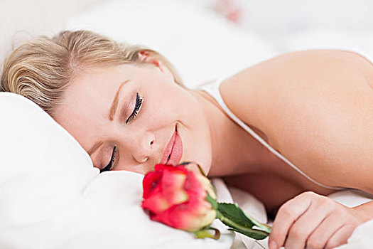 微笑,女人,玫瑰,睡觉,床