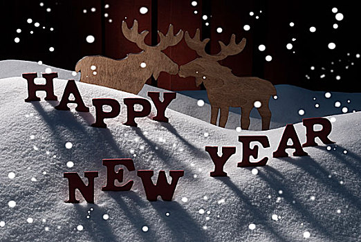 圣诞贺卡,驼鹿,情侣,雪,新年,雪花