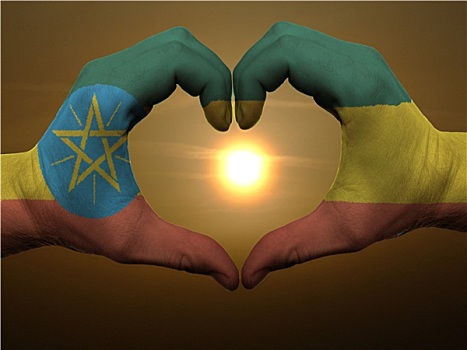 心形,喜爱,手势,彩色,埃塞俄比亚,旗帜