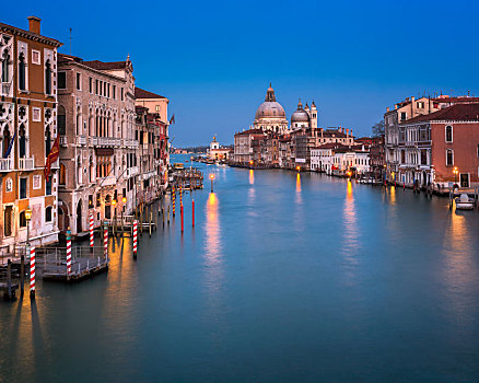 大运河,圣马利亚,行礼,教堂,晚上,威尼斯,意大利