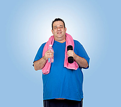 肥胖,男人,健身房,水瓶