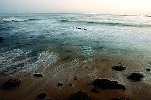 中心,风景,海洋,潮退,石头,沙子,仰视,捕获,日落,卡斯卡伊斯,葡萄牙,二月,2008年
