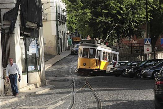 里斯本,有轨电车,一个,流行,区域,阿尔法马区,葡萄牙