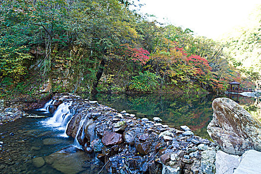 本溪,大石湖,景区,旅游,山坡,峡谷,山谷,植被,自然,风光,秋季,红叶,色彩,艳丽,湖水