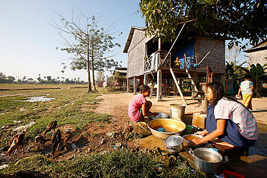 柬埔寨,收获,日常生活,乡村,供水