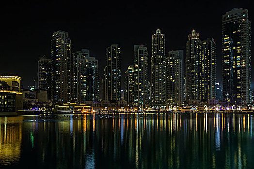 夜景,迪拜,市区,湾,阿联酋