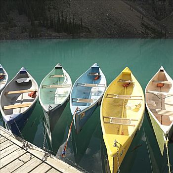 独木舟,向上,码头,冰碛湖,班芙,公园,加拿大,艾伯塔省