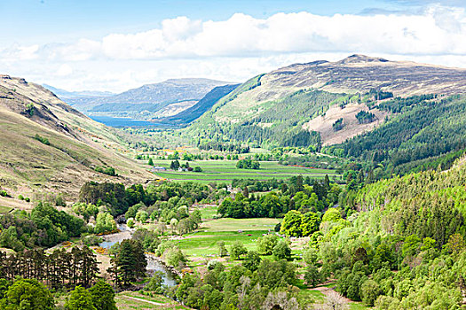 风景,山谷,湖,扫帚,背景,高地,苏格兰
