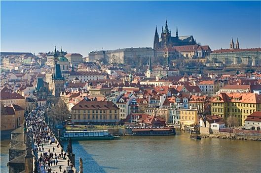 布拉格,查理大桥,布拉格城堡,伏尔塔瓦河,全景