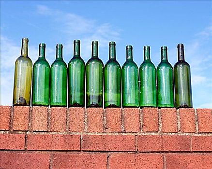 绿色,瓶子,砖墙