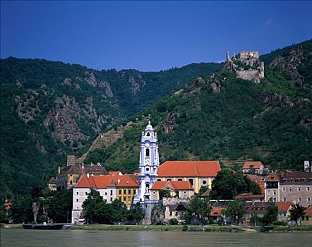 教堂,巴洛克,塔,多瑙河,瓦绍,奥地利