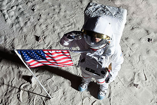 宇航员,表面,月亮,敬礼,美国国旗