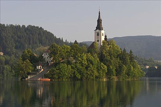 布莱德湖,岛屿,早晨,斯洛文尼亚,结冰,湖,极限,区域,西北地区,卢布尔雅那