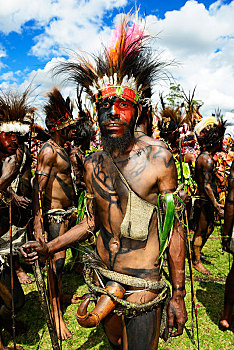土著,高地,部落,勇士,半岛,葫芦属植物,唱歌,节日,戈罗卡,巴布亚新几内亚,大洋洲